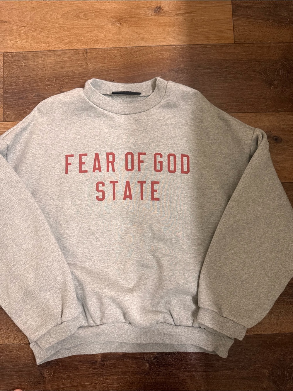 Essentials Gray Crewneck Sweatshirt with Red Text